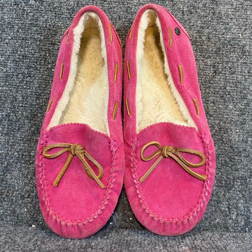 ABEO Halifax Slippers Moccasins Pink Suede Shearling Womens 8 Orthotic Support